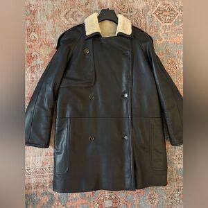 KHAITE Black Leather Jacket Shearling Lined